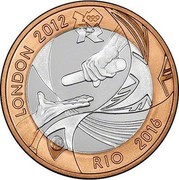 UK Two Pounds Handover of the Olympic Flag to Rio. Piedfort 2012 Proof LONDON 2012 RIO 2016 coin reverse UK Two Pounds Handover of the Olympic Flag to Rio. Piedfort 2012 Proof LONDON 2012 RIO 2016 coin reverse