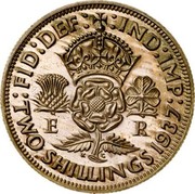 UK Two Shillings Edward VIII 1937 Proof KM# Pn129 FID DEF IND IMP E R K G TWO SHILLINGS 1937 coin reverse UK Two Shillings Edward VIII 1937 Proof KM# Pn129 FID DEF IND IMP E R K G TWO SHILLINGS 1937 coin reverse