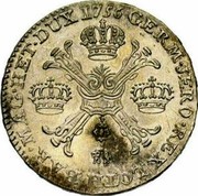 Belgium 1/2 Kronenthaler 1756 (a) KM# 20 Standart Coinage GERM JERO REX LOTH BAR MAG HET DUX 1756 coin reverse Belgium 1/2 Kronenthaler 1756 (a) KM# 20 Standart Coinage GERM JERO REX LOTH BAR MAG HET DUX 1756 coin reverse