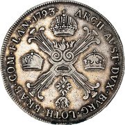 Belgium 1/2 Kronenthaler Franz II 1793 A KM# 61.1 ARCH AVST DVX BVRG LOTH BRAB COM FLAN 1797 coin reverse Belgium 1/2 Kronenthaler Franz II 1793 A KM# 61.1 ARCH AVST DVX BVRG LOTH BRAB COM FLAN 1797 coin reverse