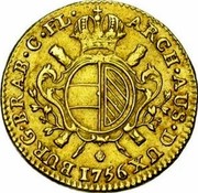 Belgium 1/2 Souverain D'or Maria Theresia 1756 (h) R KM# 17 ARCH AUS DUX BURG BRAB C FL coin reverse Belgium 1/2 Souverain D'or Maria Theresia 1756 (h) R KM# 17 ARCH AUS DUX BURG BRAB C FL coin reverse