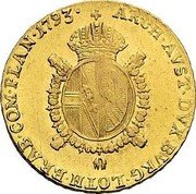 Belgium 1/2 Souverain D'or (Franz II) KM# 65 ARCH AVST DVX BVRG LOTH BRAB COM FLAN 1793 coin reverse Belgium 1/2 Souverain D'or (Franz II) KM# 65 ARCH AVST DVX BVRG LOTH BRAB COM FLAN 1793 coin reverse