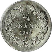 Belgium 1/4 Franc 1844 KM# 8 Decimal Coinage 1/4 FRANC 1844 coin reverse Belgium 1/4 Franc 1844 KM# 8 Decimal Coinage 1/4 FRANC 1844 coin reverse
