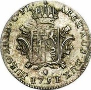 Belgium 1/8 Ducaton 1751 (h) R KM# 5 Standart Coinage ARCH AUS DUX BURG BRAB C FL 1751 coin reverse Belgium 1/8 Ducaton 1751 (h) R KM# 5 Standart Coinage ARCH AUS DUX BURG BRAB C FL 1751 coin reverse