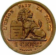 Belgium 1 Centime Leopold I 1832 KM# 1.1 L'UNION FAIT LA FORCE CONSTITUTION BELGE 1831 1 CENT. BRAEMT coin reverse Belgium 1 Centime Leopold I 1832 KM# 1.1 L'UNION FAIT LA FORCE CONSTITUTION BELGE 1831 1 CENT. BRAEMT coin reverse