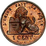 Belgium 1 Centime Leopold I. Seated Lion 1850 KM# 1.2 L'UNION FAIT LA FORCE CONSTITUTION BELGE 1831 1 CENT. BRAEMT F coin reverse Belgium 1 Centime Leopold I. Seated Lion 1850 KM# 1.2 L'UNION FAIT LA FORCE CONSTITUTION BELGE 1831 1 CENT. BRAEMT F coin reverse