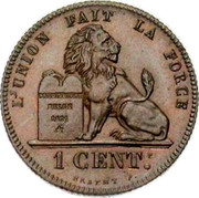 Belgium 1 Centime 1859 KM# 1.3 Decimal Coinage L'UNION FAIT LA FORCE CONSTITUTION BELGE 1831 1 CENT. BRAEMT F. coin reverse Belgium 1 Centime 1859 KM# 1.3 Decimal Coinage L'UNION FAIT LA FORCE CONSTITUTION BELGE 1831 1 CENT. BRAEMT F. coin reverse