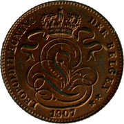 Belgium 1 Centime 1907 KM# 34.1 Decimal Coinage LEOPOLD II KONING DER BELGEN 1907 coin obverse Belgium 1 Centime 1907 KM# 34.1 Decimal Coinage LEOPOLD II KONING DER BELGEN 1907 coin obverse