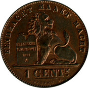 Belgium 1 Centime 1907 KM# 34.1 Decimal Coinage EENDRACHT MAAKT MACHT 1 CENTM. BELGISCHE GRONDWET 1831 BRAEMT F. coin reverse Belgium 1 Centime 1907 KM# 34.1 Decimal Coinage EENDRACHT MAAKT MACHT 1 CENTM. BELGISCHE GRONDWET 1831 BRAEMT F. coin reverse