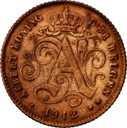 Belgium 1 Centime 1912 KM# 77 Decimal Coinage ALBERT KONING DER BELGEN 1912 coin obverse Belgium 1 Centime 1912 KM# 77 Decimal Coinage ALBERT KONING DER BELGEN 1912 coin obverse