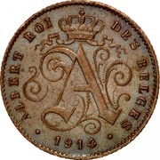 Belgium 1 Centime 1914 KM# 76 Decimal Coinage ALBERT ROI DES BELGES 1914 coin obverse Belgium 1 Centime 1914 KM# 76 Decimal Coinage ALBERT ROI DES BELGES 1914 coin obverse