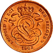 Belgium 1 Centime KM# 33.2 Decimal Coinage LEOPOLD II ROI DES BELGES 1902 coin obverse Belgium 1 Centime KM# 33.2 Decimal Coinage LEOPOLD II ROI DES BELGES 1902 coin obverse