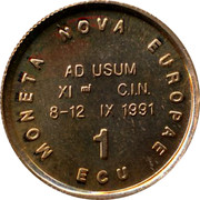 Belgium 1 ECU New Europe 1991 UNC MONETA NOVA EUROPEA 1 ECU AD USUM XI C I N 8-12 IX 1991 coin obverse