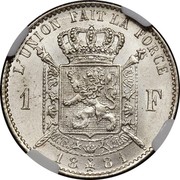 Belgium 1 Franc 1881 KM# 28.1 Decimal Coinage L'UNION FAIT LA FORCE 1 F 18 81 coin reverse Belgium 1 Franc 1881 KM# 28.1 Decimal Coinage L'UNION FAIT LA FORCE 1 F 18 81 coin reverse