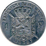 Belgium 1 Franc Leopold II 1887 KM# 29.2 EENDRACHT MAAKT MACHT 1 F 18 87 coin reverse Belgium 1 Franc Leopold II 1887 KM# 29.2 EENDRACHT MAAKT MACHT 1 F 18 87 coin reverse