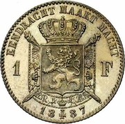 Belgium 1 Franc 1887 KM# 29.1 Decimal Coinage EENDRACHT MAAKT MACHT 1 F 18 87 coin reverse Belgium 1 Franc 1887 KM# 29.1 Decimal Coinage EENDRACHT MAAKT MACHT 1 F 18 87 coin reverse