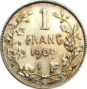 Belgium 1 Franc 1909 KM# 56.1 Decimal Coinage 1 FRANC 1909 coin reverse