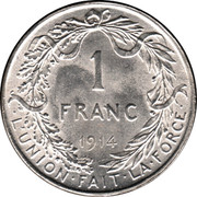 Belgium 1 Franc 1914 KM# 72 Decimal Coinage 1 FRANC 1911 L'UNION FAIT LA FORCE coin reverse Belgium 1 Franc 1914 KM# 72 Decimal Coinage 1 FRANC 1911 L'UNION FAIT LA FORCE coin reverse
