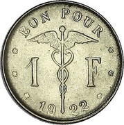 Belgium 1 Franc 1922 KM# 89 Decimal Coinage BON POUR 1 F 19 22 coin reverse Belgium 1 Franc 1922 KM# 89 Decimal Coinage BON POUR 1 F 19 22 coin reverse