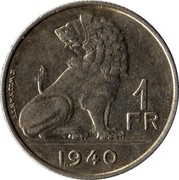 Belgium 1 Franc Leopold III 1940 KM# 120 E. WIJNANTS 1 FR 1939 coin reverse Belgium 1 Franc Leopold III 1940 KM# 120 E. WIJNANTS 1 FR 1939 coin reverse