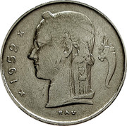 Belgium 1 Franc 1952 KM# 142.2 Decimal Coinage 1952 RAU coin obverse Belgium 1 Franc 1952 KM# 142.2 Decimal Coinage 1952 RAU coin obverse