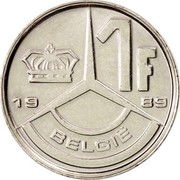 Belgium 1 Franc 1989 KM# 171 Decimal Coinage 1F BELGIË 1989 coin reverse Belgium 1 Franc 1989 KM# 171 Decimal Coinage 1F BELGIË 1989 coin reverse