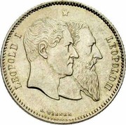 Belgium 1 Franc 50th Anniversary of Independence 1880 KM# 38 LEOPOLD I LEOPOLD II L. WIENER coin obverse Belgium 1 Franc 50th Anniversary of Independence 1880 KM# 38 LEOPOLD I LEOPOLD II L. WIENER coin obverse