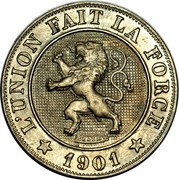 Belgium 10 Centimes 1901 KM# 42 Decimal Coinage L'UNION FAIT LA FORCE BRAEMT 1901 coin obverse Belgium 10 Centimes 1901 KM# 42 Decimal Coinage L'UNION FAIT LA FORCE BRAEMT 1901 coin obverse