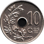 Belgium 10 Centimes 1920 KM# 85.1 Decimal Coinage 10 CES A.MICHAUX coin reverse