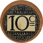Belgium 10 Centimes Stad Gent 1920  UIT BETAALBAAR 10C JANUARI 1920 coin reverse