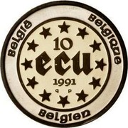Belgium 10 ECU 40 years Reign of King Baudouin 1991 (qp) Proof KM# 181 BELGIQUE BELGIE BELGIEN 10 ECU 1991 Q P coin reverse Belgium 10 ECU 40 years Reign of King Baudouin 1991 (qp) Proof KM# 181 BELGIQUE BELGIE BELGIEN 10 ECU 1991 Q P coin reverse