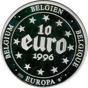Belgium 10 Euro 1996 Proof Kingdom BELGIEN BELGIQUE EUROPA 999 BELGIUM 10 EURO 1996 coin obverse