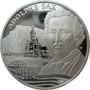 Belgium 10 Euro 200th Anniversary Birth of Adolphe Sax 2014 Proof KM# 339 ADOLPHE SAX EK 1814 - 2014 coin obverse Belgium 10 Euro 200th Anniversary Birth of Adolphe Sax 2014 Proof KM# 339 ADOLPHE SAX EK 1814 - 2014 coin obverse
