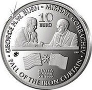 Belgium 10 Euro Fall of the Iron Curtain 2015 GEORGE H W BUSH - MIKHAIL GORBACHEV FALL OF THE IRON CURTAIN coin reverse