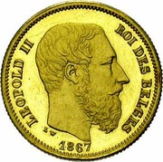 Belgium 10 Francs King Leopold II 1867 KM# A33 LEOPOLD II ROI DES BELGES 1867 L W coin obverse Belgium 10 Francs King Leopold II 1867 KM# A33 LEOPOLD II ROI DES BELGES 1867 L W coin obverse