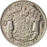 Belgium 10 Francs 1970 KM# 155.1 Decimal Coinage BELGIQUE 10 F L'UNION FAIT LA FORCE J. DEBAST. 1969 coin reverse Belgium 10 Francs 1970 KM# 155.1 Decimal Coinage BELGIQUE 10 F L'UNION FAIT LA FORCE J. DEBAST. 1969 coin reverse