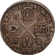 UK 10 Shillings James II 1688 KM# 121 MAG BR FRA ET HIB REX 1688 coin reverse UK 10 Shillings James II 1688 KM# 121 MAG BR FRA ET HIB REX 1688 coin reverse