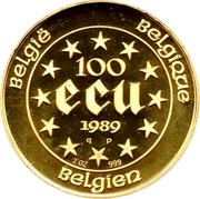 Belgium 100 ECU Maria Theresia. Piedfort 1989 qp Proof KM# P12 BELGIE BELGIQUE BELGIEN 100 ECU 1989 Q P 2 OZ 999 coin reverse Belgium 100 ECU Maria Theresia. Piedfort 1989 qp Proof KM# P12 BELGIE BELGIQUE BELGIEN 100 ECU 1989 Q P 2 OZ 999 coin reverse