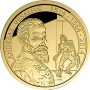 Belgium 100 Euro 500th Anniversary of Birth of Andreas Vesalius 2014 Proof KM# 346 ANDREAS VESALIVS 1514 1564 2014 coin obverse