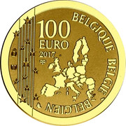 Belgium 100 Euro 50th Aniversary of the Death of Rene Magritte 2017 Proof 100 EURO 2017 BELGIQUE BELGIE BELGIEN coin obverse