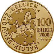 Belgium 100 Euro 50th Anniversary of Brussels Exposition 2008 Proof KM# 272 BELGIE BELGIQUE BELGIEN Q P 100 EURO 2008 LL coin obverse Belgium 100 Euro 50th Anniversary of Brussels Exposition 2008 Proof KM# 272 BELGIE BELGIQUE BELGIEN Q P 100 EURO 2008 LL coin obverse