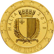 Malta 100 Euro 50th Anniversary of the Central Bank of Malta 2018 Proof 100 EURO 2018 MALTA coin obverse Malta 100 Euro 50th Anniversary of the Central Bank of Malta 2018 Proof 100 EURO 2018 MALTA coin obverse
