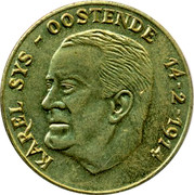 Belgium 100 Florijns Karel Sys 1980 UNC KAREL SYS OSTENDE 14 2 1914 coin obverse Belgium 100 Florijns Karel Sys 1980 UNC KAREL SYS OSTENDE 14 2 1914 coin obverse