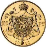 Belgium 100 Francs Albert I. Pattern 1912 ultra rare KM# Pn193 100 FRS 19 12 G. DEVREESE coin reverse Belgium 100 Francs Albert I. Pattern 1912 ultra rare KM# Pn193 100 FRS 19 12 G. DEVREESE coin reverse