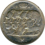 Belgium 100 Francs Leopold III 1949 KM# 139.2 1949 RAU coin obverse Belgium 100 Francs Leopold III 1949 KM# 139.2 1949 RAU coin obverse