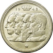 Belgium 100 Francs Leopold III 1949 KM# 139.1 19 49 RAU coin obverse Belgium 100 Francs Leopold III 1949 KM# 139.1 19 49 RAU coin obverse