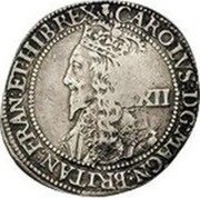 UK 12 Shillings Charles I ND KM# 86 CAROLVS : D : G : MAGN : BRITAN : FRAN : ET : HIB : REX coin obverse UK 12 Shillings Charles I ND KM# 86 CAROLVS : D : G : MAGN : BRITAN : FRAN : ET : HIB : REX coin obverse