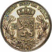 Belgium 2 1/2 Francs 1849 KM# 12 Decimal Coinage L'UNION FAIT LA FORCE 2 1/2 F. 1849 coin reverse Belgium 2 1/2 Francs 1849 KM# 12 Decimal Coinage L'UNION FAIT LA FORCE 2 1/2 F. 1849 coin reverse