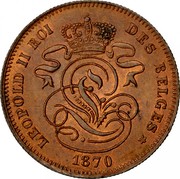 Belgium 2 Centimes 1870 KM# 35.1 Decimal Coinage LEOPOLD II ROI DES BELGES 1869 coin obverse Belgium 2 Centimes 1870 KM# 35.1 Decimal Coinage LEOPOLD II ROI DES BELGES 1869 coin obverse