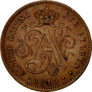 Belgium 2 Centimes 1919 KM# 65 Decimal Coinage ALBERT KONING DER BELGEN 1911 coin obverse